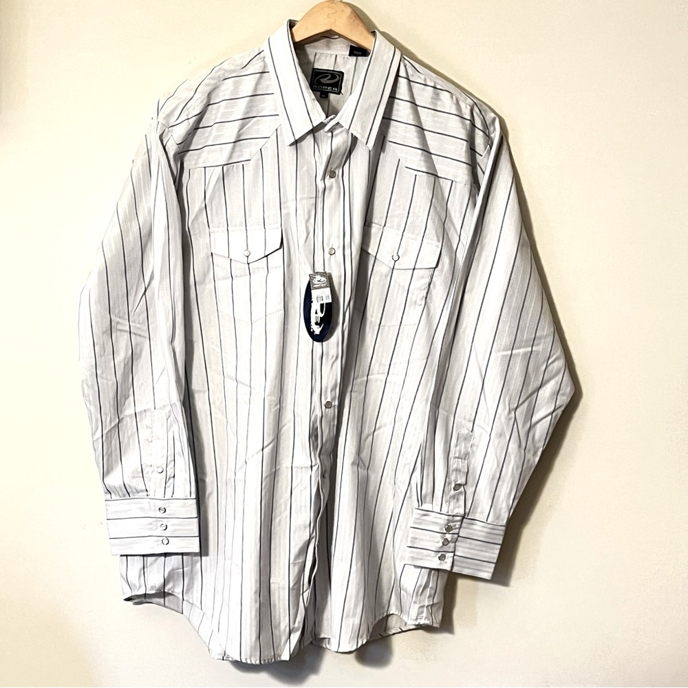 NWT Roper Textured Pearl Snap Striped Western Shirt White Blue Mens Sz 3XL